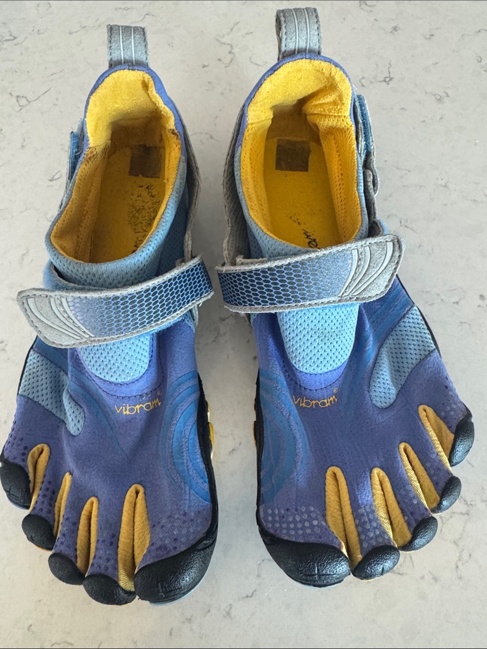 Vibram Women’s Five-Toe Grip Sneakers in Blue and Yellow